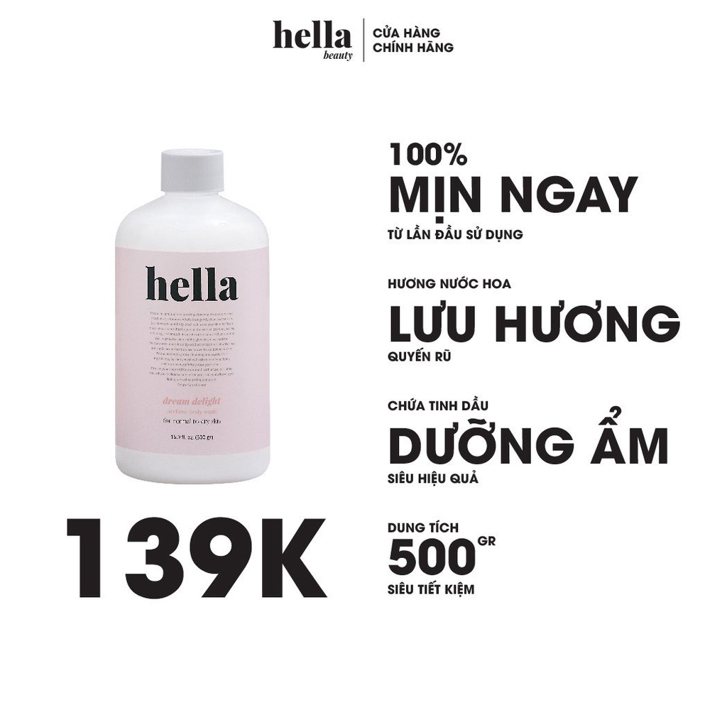 Sữa Tắm Nước Hoa Thơm Lâu Trắng Da Hella Beauty An Toàn Cho Da Nhạy Cảm Dưỡng Ẩm Mịn, Lưu Hương Lâu