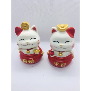 bộ 2 chú mèo thần tài may mắn gật đầu