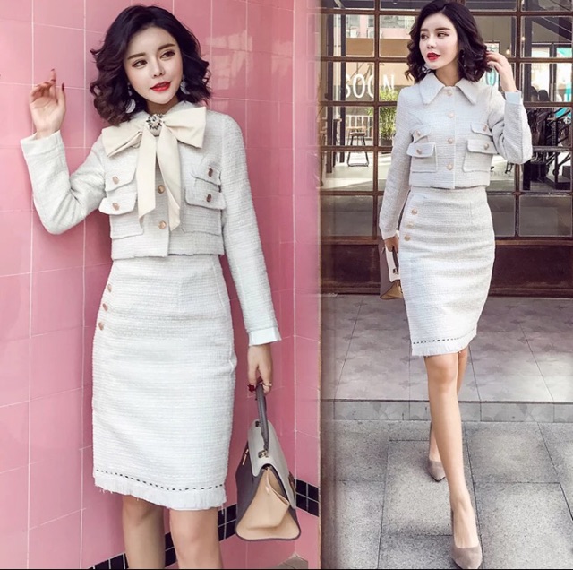 Set dạ tweet kèm nơ