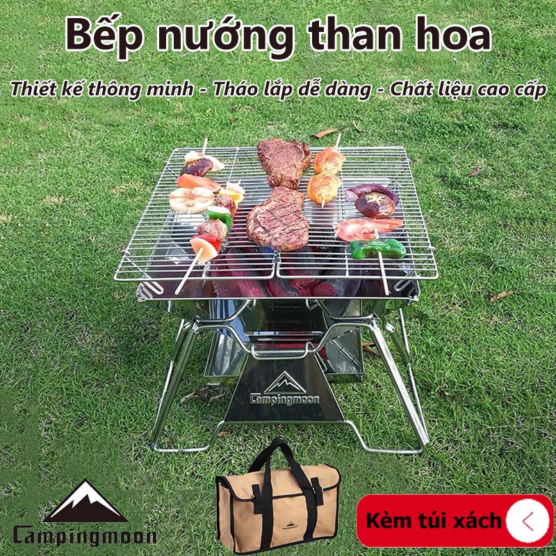 Lò nướng than hoa BBQ ngoài trời CAMPINGMOON cỡ lớn inox 304 dã ngoại du lịch - Bếp nướng thịt - Bếp nướng than hoa BBQ