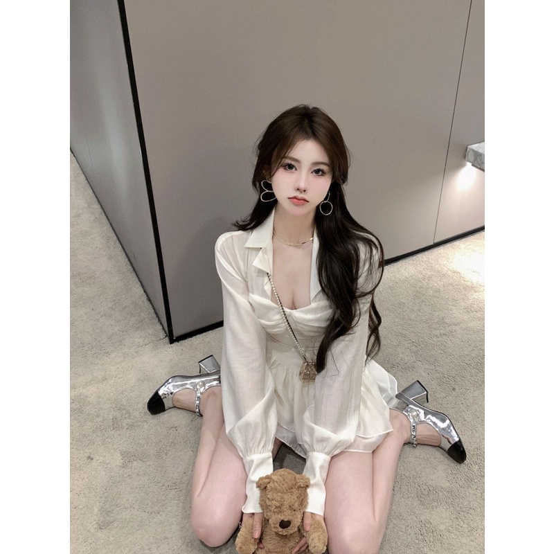 Đầm Ngắn Tay Dài Màu Sáng Sang Trọng Thời Trang Mùa Hè Quyến Rũ Cho Nữ