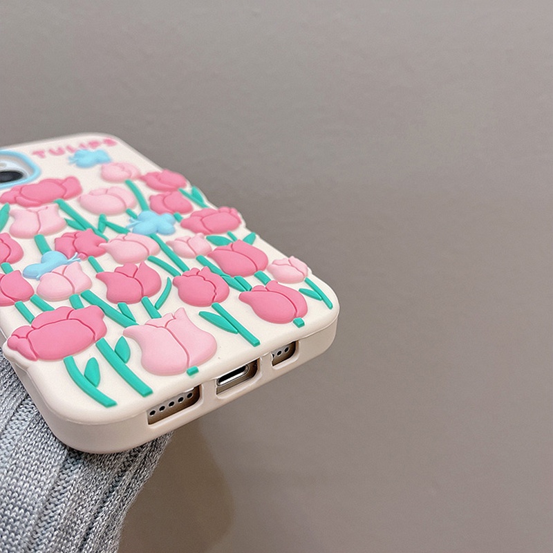 Ốp Điện Thoại Silicon Mềm Chống Sốc Hình Hoa Tulip 3D Cho iPhone 14 13 12 11 Pro Max XS XR X 8 7 6 6S Plus + SE 2020