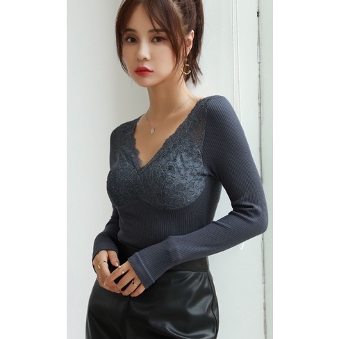 Áo giữ nhiệt cổ tim lót nỉ có mút lót 8127