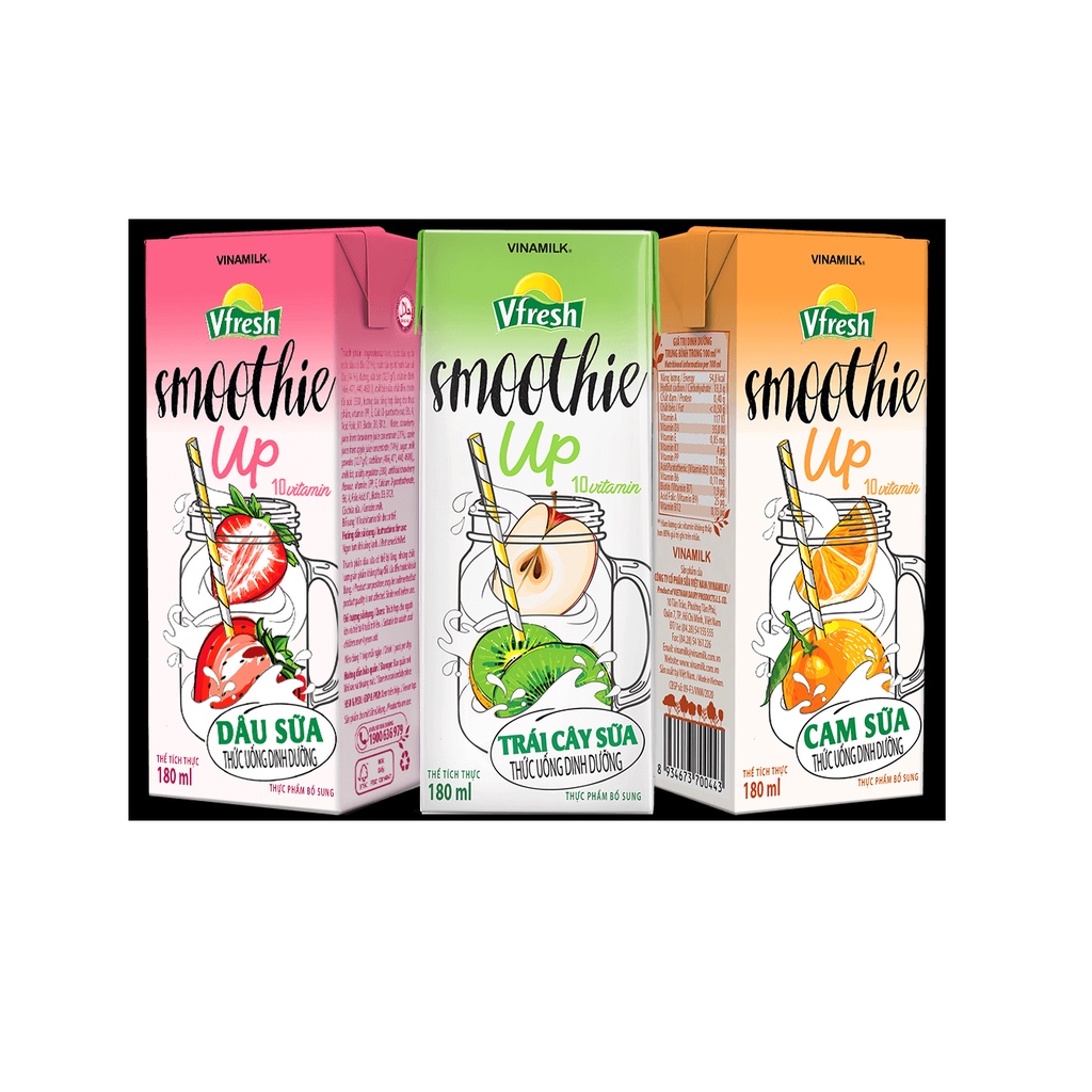 NƯỚC CAM SỮA / DÂU SỮA VFRESH SMOOTHIE UP - LỐC 4 HỘP X 180 ML