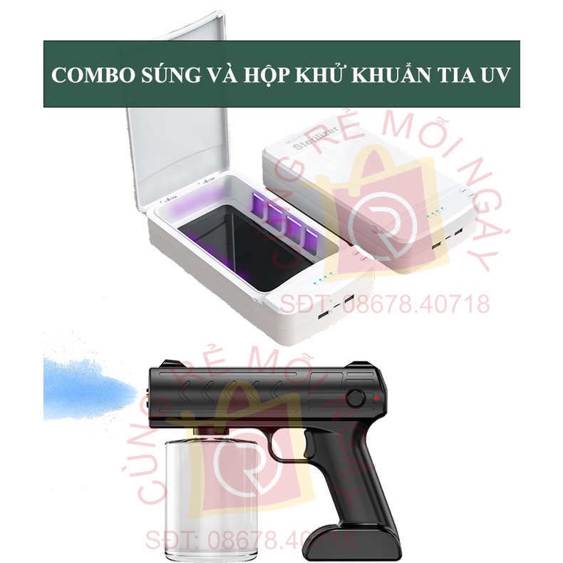 Súng khử khuẩn, khử trùng nano cầm tay, súng phun khử khuẩn và hộp khử khuẩn UV vệ sinh điện thoại, khẩu trang