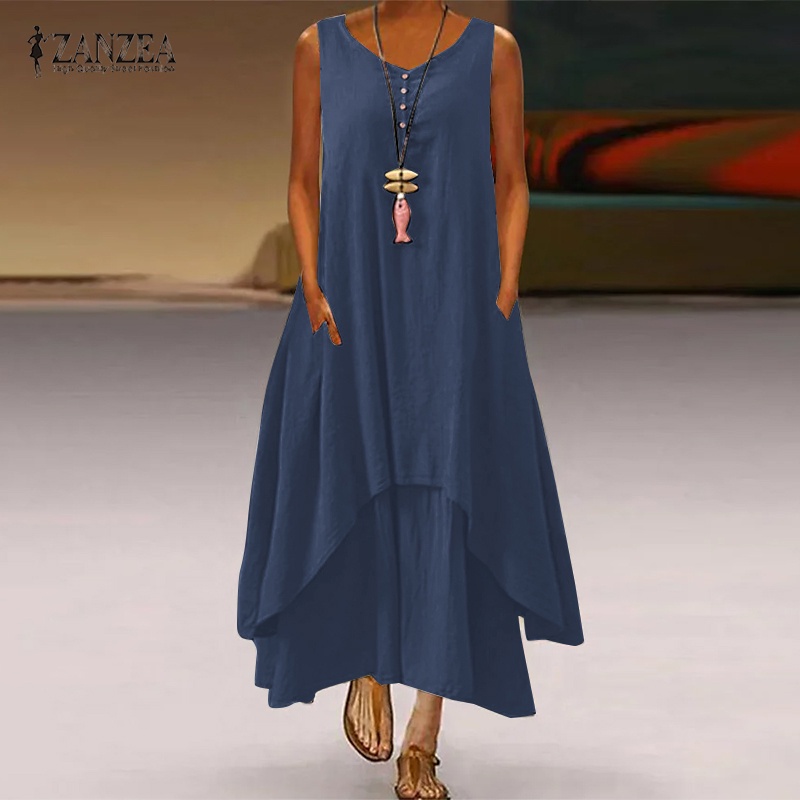 Zanzea Đầm không tay Phong Cách Vintage Xinh Xắn