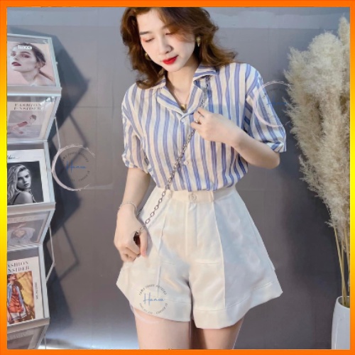 Quần Short Nữ Dáng Xòe Cạp Cao Khóa Trước Giọt Lệ Chất Tuyết Mưa Dày Mịn Đứng Form Hanva