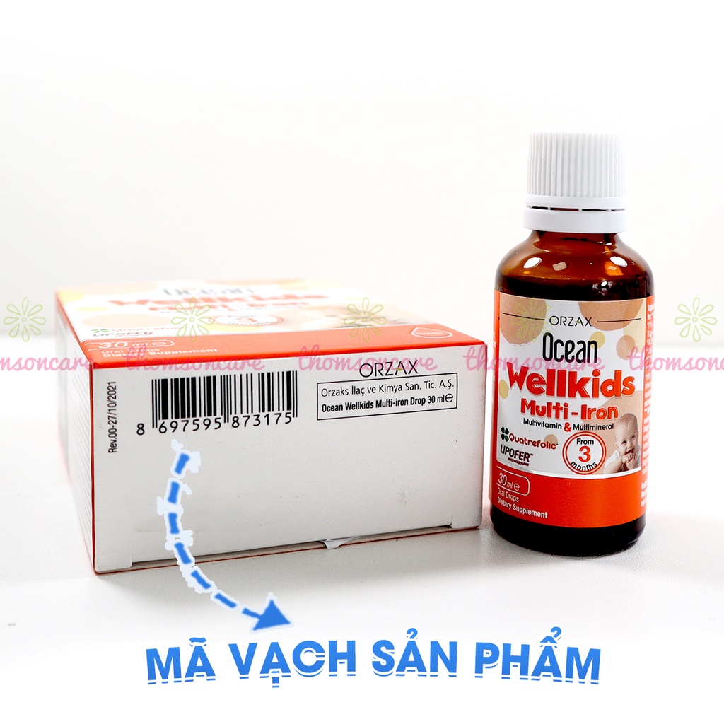 Bổ sung Sắt cho bé Ocean Wellkids Iron và vitamin tổng hợp tăng cường hệ miễn dịch trẻ nhỏ - Chai 30ml