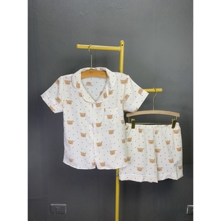Đồ ngủ pijama bộ mặc nhà nữ cộc tay hàn quốc chất đũi mát dễ thương - June6