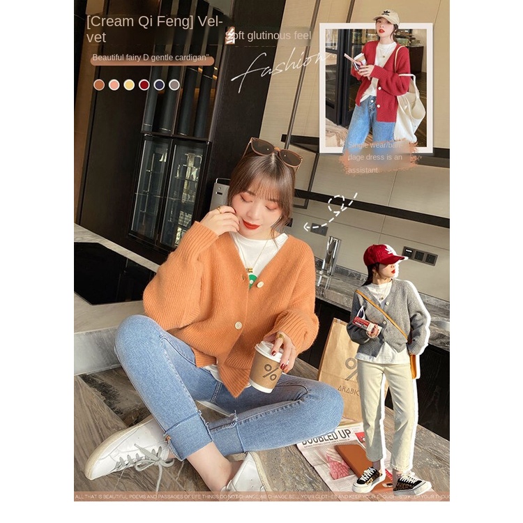 Áo khoác cardigan thời trang nữ tính tay dài cổ chữ V