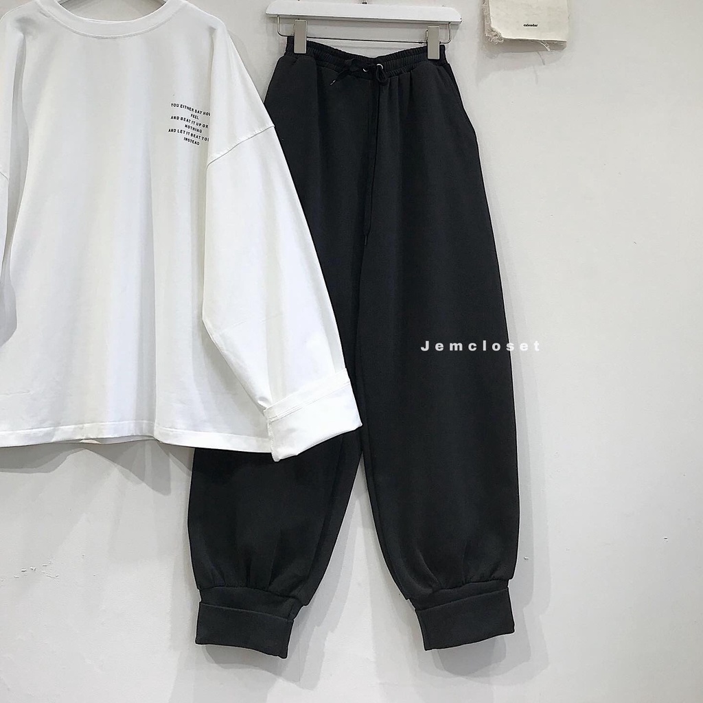 Quần Jogger Nữ Ống Rộng JEM CLOSET Cạp Chun Quần Jogger Nữ ATOM Màu Đen Thiết Kế Gập Ống Dáng Thể Thao Năng Động 2550