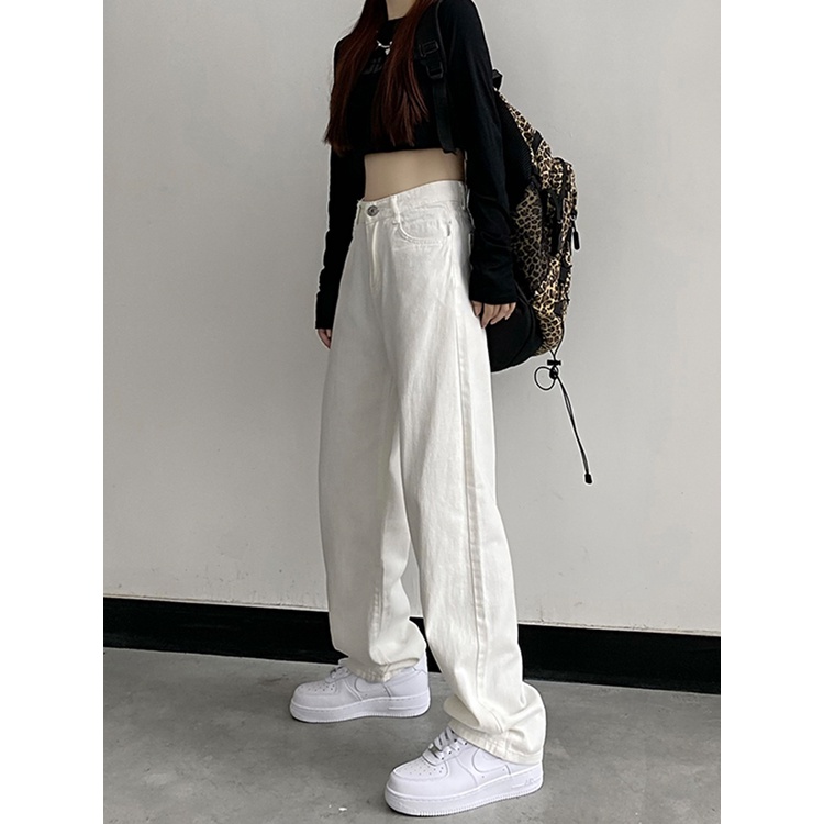 Quần jean nữ dáng suông ống rộng trắng lưng cao ống rộng kiểu Hàn Quốc dễ phối đồ cho nữ W230 | WebRaoVat - webraovat.net.vn
