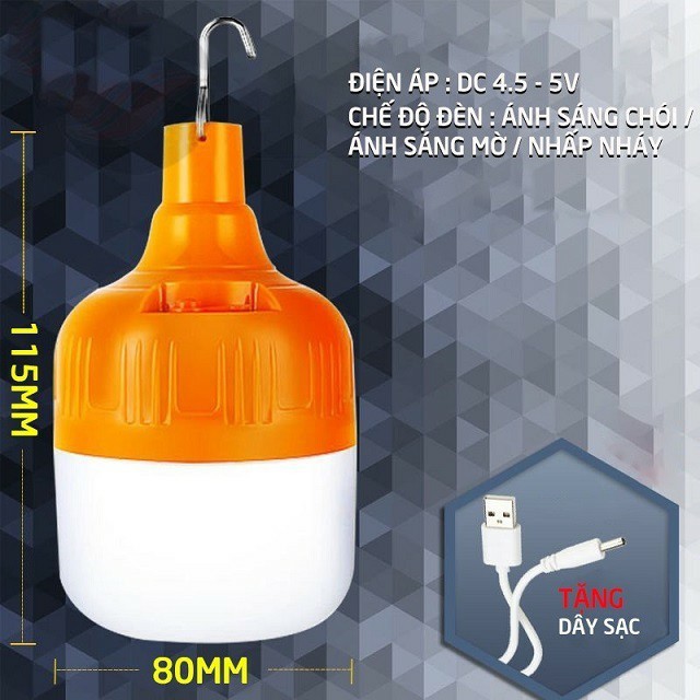 Bóng đèn tích điện 6-8h - loại 100w sạc tích điện có móc treo