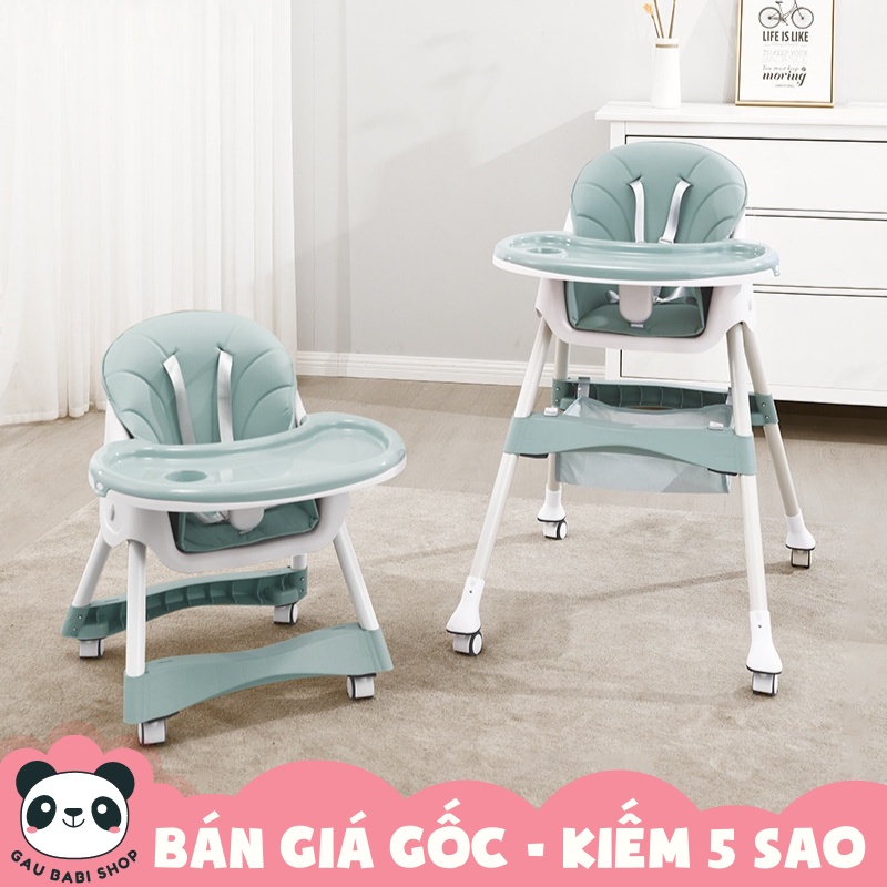 TẶNG KÈM YẾM ĂN DẶM !!! Ghế ăn dặm 9BABY, full phụ kiện dành cho bé màu xanh lá - Mẫu có bánh xe