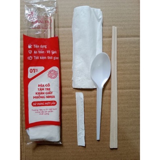 10 bộ Combo take away 4 trong 1 (Đũa, tăm, muỗng, khăn giấy