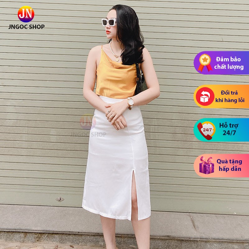 Chân váy dài Ulzzang xẻ tà phong cách Hàn Quốc, Chân váy chữ A dài công sở lưng cao có quần trong chống lộ | BigBuy360 - bigbuy360.vn