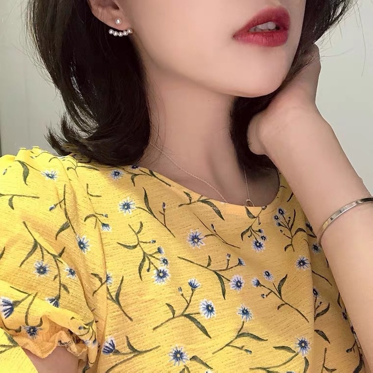 1 Cặp Bông Tai Hình Quạt Đính Ngọc Trai Đơn Giản Cá Tính