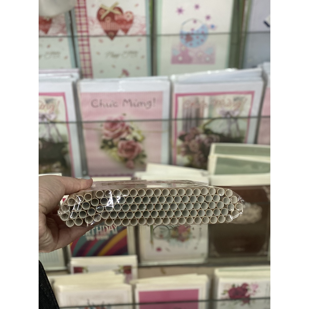 1 gói ống hút giấy kraft màu nâu phi 6, 8 hoặc 12 dùng uống nước hoặc hút trân chân