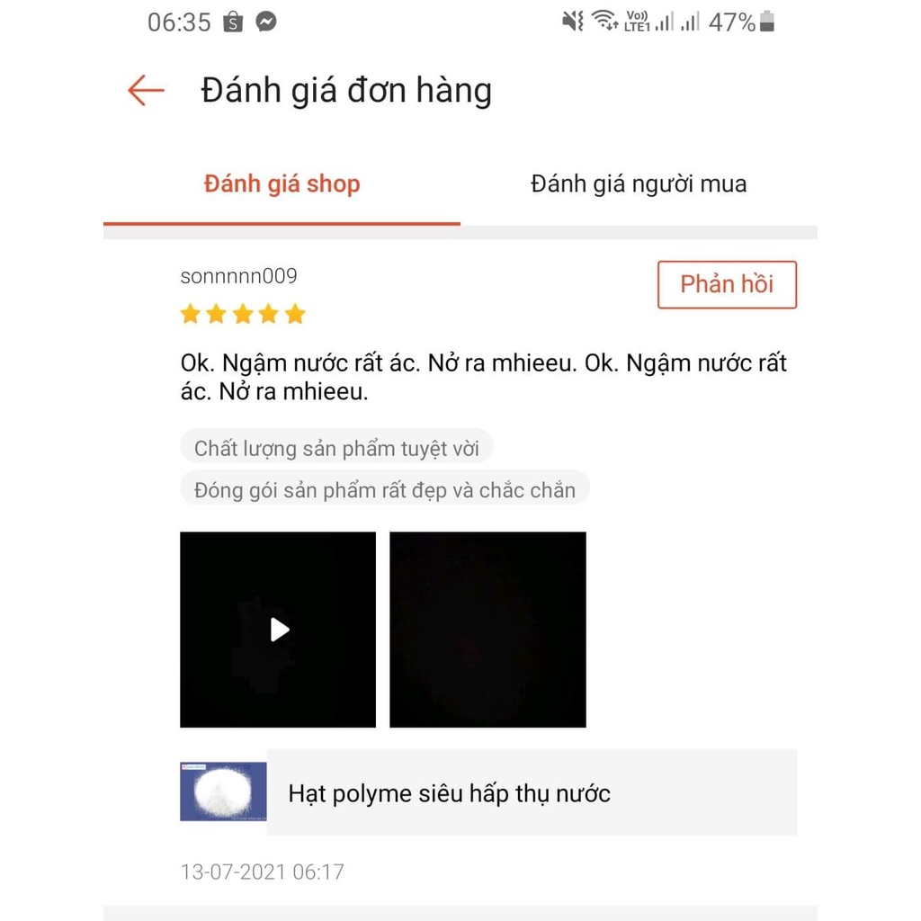 Hạt polyme siêu hấp thụ nước SAMS1 bịch 1Kg