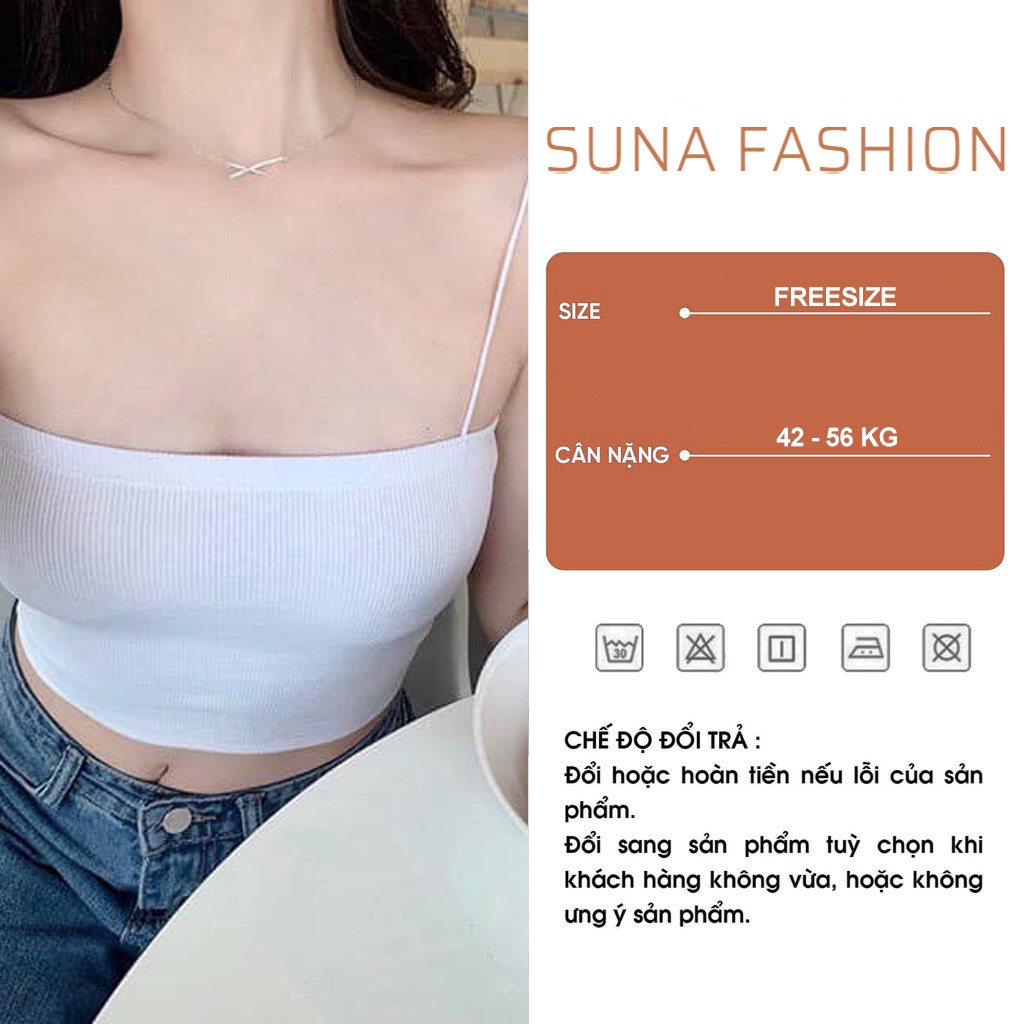 Áo 2 dây nữ thun tăm co giãn ôm dáng, Áo hai dây croptop SUNA FASHION dây bún
