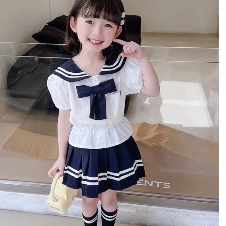 SET53 - Váy bé gái, Set đồng phục nữ sinh kiểu Hàn Quốc cho bé từ 12-25kg, Richkid123