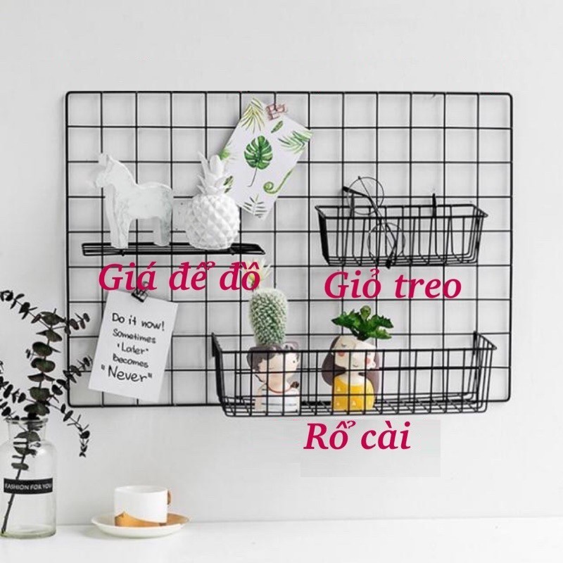 Tấm Lưới Trang Trí Treo Tường, Khung Lưới Thép Decor Tường Đa Năng - Tặng Kèm Đinh 3 Chân