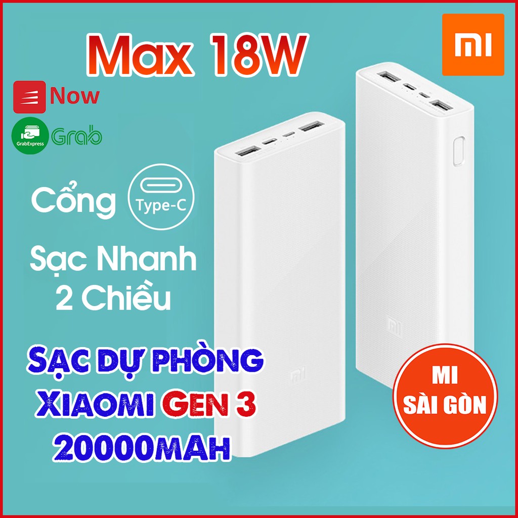 Pin sạc dự phòng Xiaomi 20000mAh Gen 3 (Trắng) -Cổng Type C Sạc Nhanh 2 chiều - Model: PLM18ZM