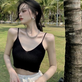 Áo kiểu croptop hai dây nữ len dệt trơn basic - Order taobao quảng châu