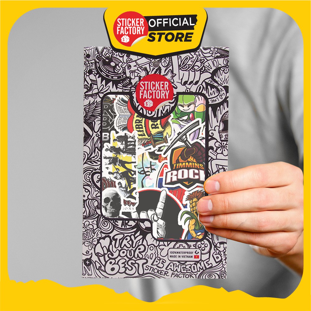 Hộp set 30 sticker decal hình dán nón bảo hiểm , laptop, xe máy, ô tô STICKER FACTORY - Rock