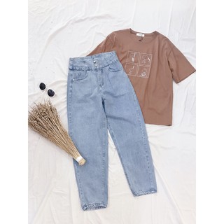 Quần baggy jeans 2 nút lưng cao