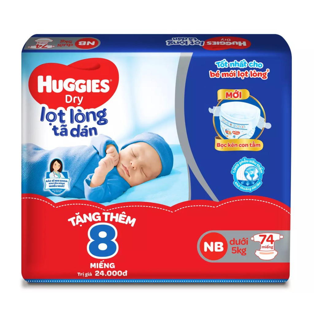 (Bọc kén còn tằm) Tã dán sơ sinh Huggies S56, NB74,S88 mới