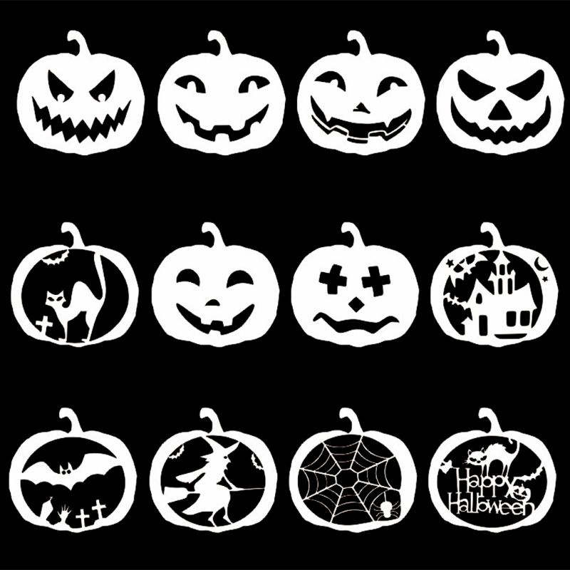 Set 12 Khuôn Vẽ Trang Trí Halloween Thẻ Khoét Rỗng