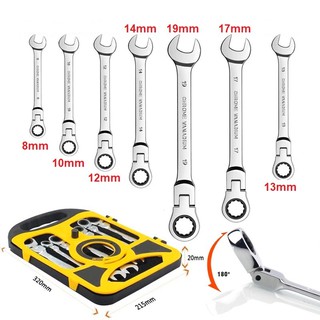 Cổ xoay 360 độ, Bộ cờ lê vòng miệng - tròng gật gù tự động 2 chiều 7 chi tiết cao cấp 8-19mm