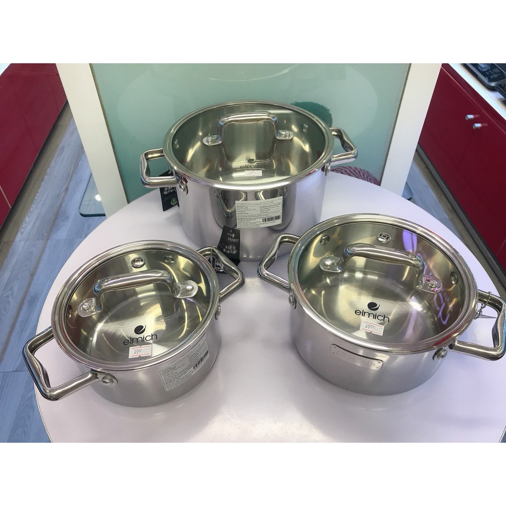 Bộ nồi inox 304 liền khối Elmich Trimax ECO EL-8000 size 16, 18, 22cm