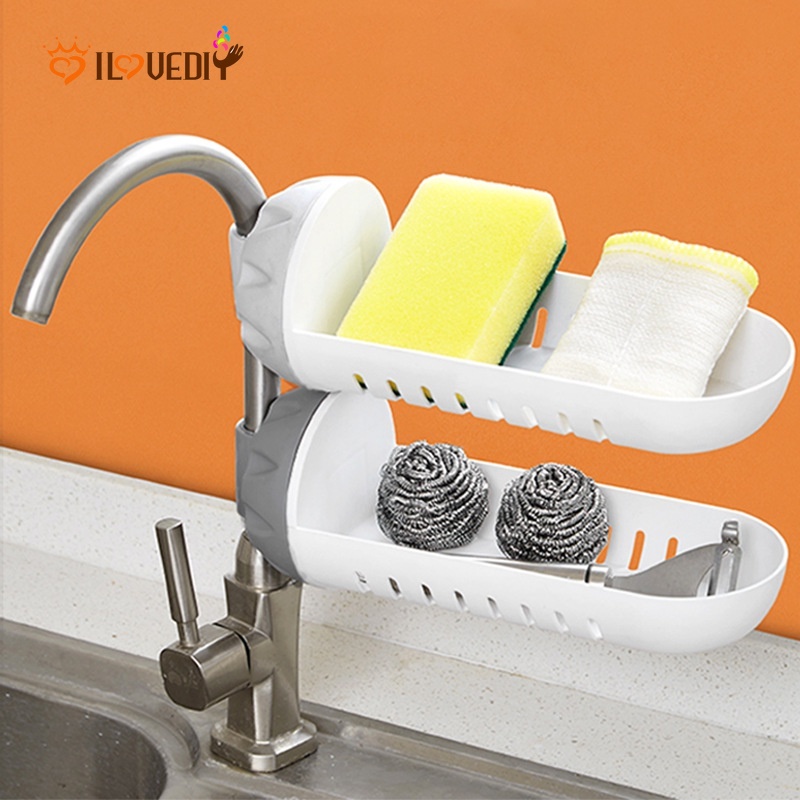 Giá gác miếng xốp rửa chén/khăn lau/miếng chà nồi không cần khoan dễ điều chỉnh cho nhà tắm và nhà bếp