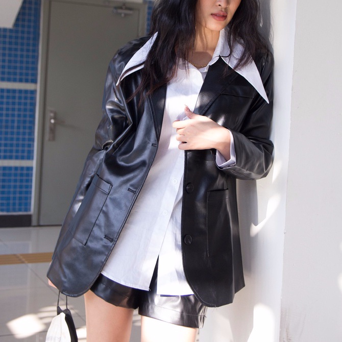 Áo blazer da nữ oversize dáng rộng dài tay Leather Blazer Mia Ritta A2110 | BigBuy360 - bigbuy360.vn