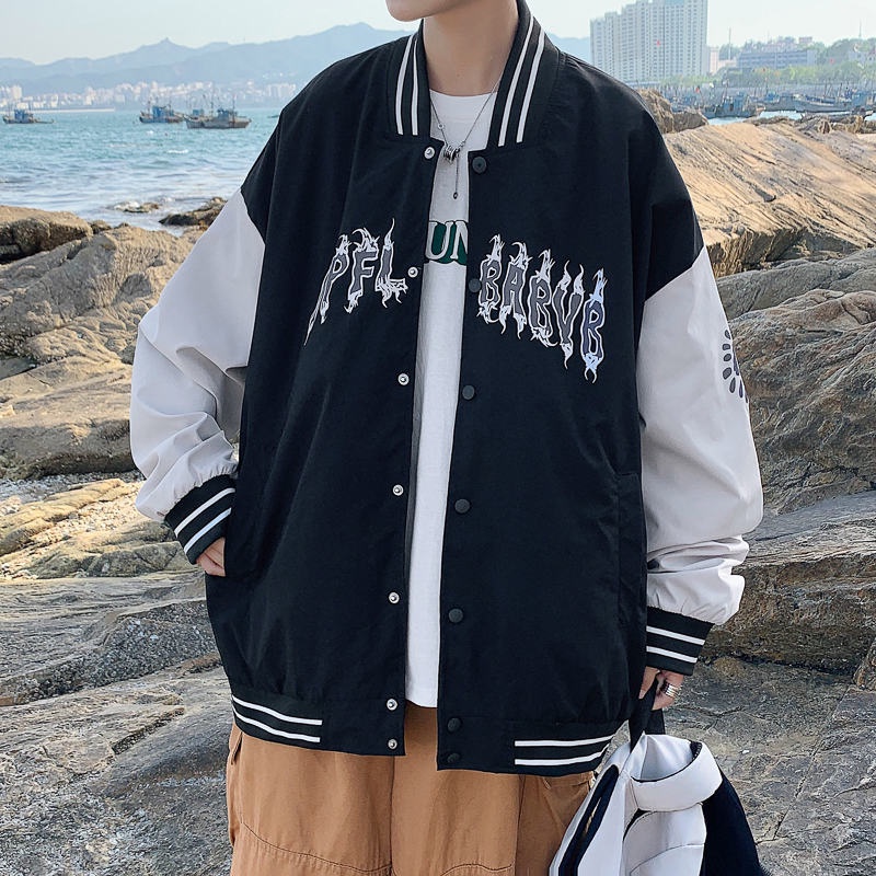 ( Hàng Mới Về) Áo BOMBER Nam Nữ In Chữ Chất Dù 2 Lớp Phối Màu Đen Trắng Basic Hot Trend Thu Đồng 2022