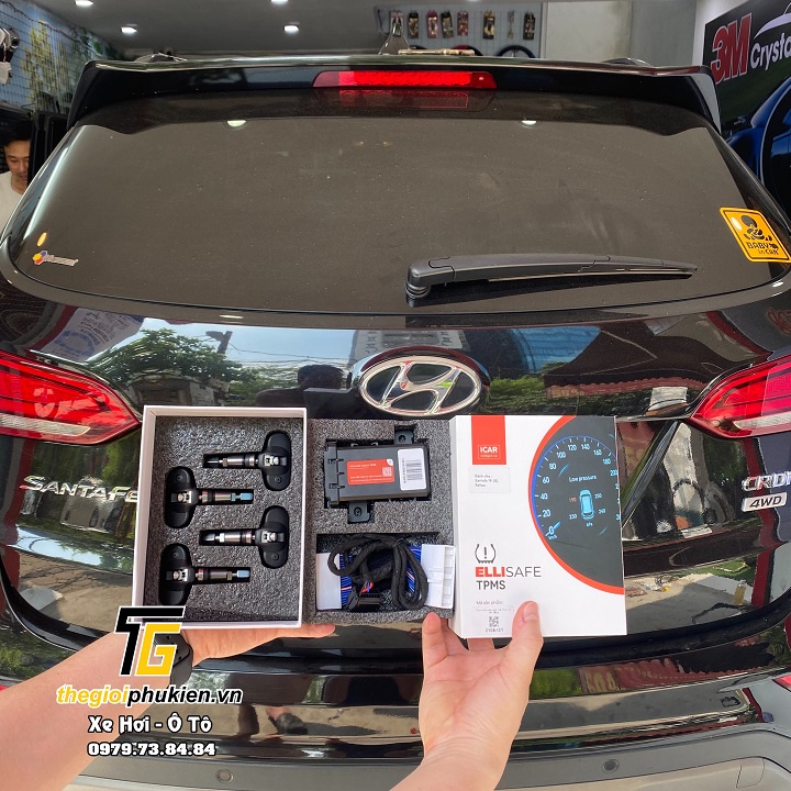 Cảm Biến Áp Suất Lốp Theo Xe Hyundai Santafe 2016-2018 ELLISAFE I31  Quản Lý Bằng Điện Thoại
