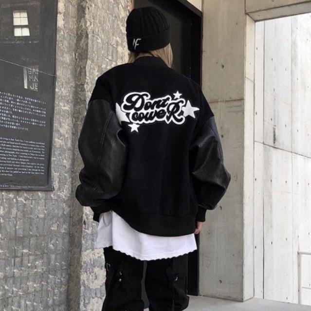 Áo Bomber - Jacket Vasity tay da chất dạ ép phối chữ thêu xù cao cấp loại 1