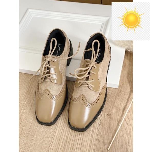 ️🥇 (Có sẵn Đủ size) Giày Oxford nữ cao cấp phối da lộn da lì (Màu Đen Nâu) Đế cao su 4p phân cm tôn dáng dễ phối đồ ️🥇