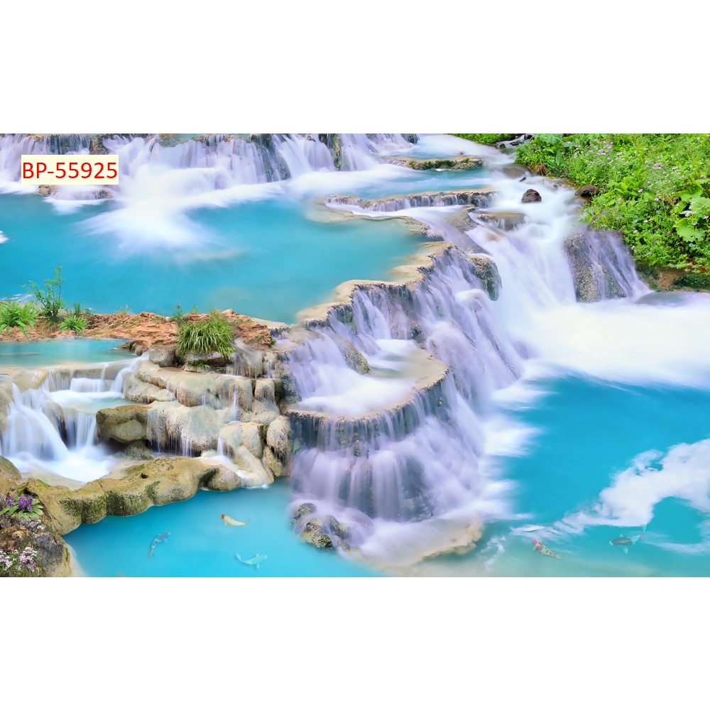Tranh 3D phong cảnh thác nước chảy, sông suối nên thơ in theo kích thước yêu cầu