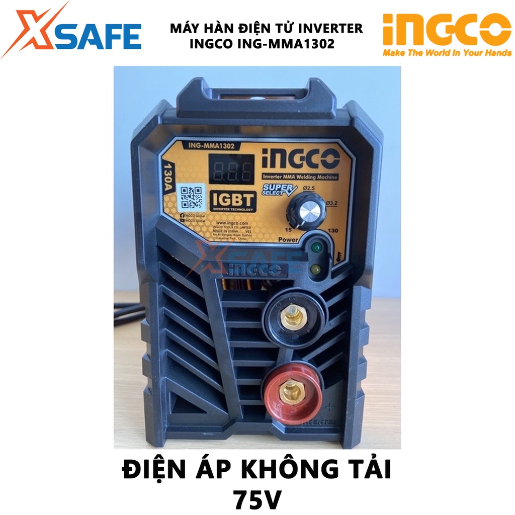 Máy hàn điện tử INGCO ING-MMA1302 Máy hàn que công nghệ IGBT Inverter, kèm theo 1 kềm hàn, kềm max, bàn chải sắt, mặt nạ