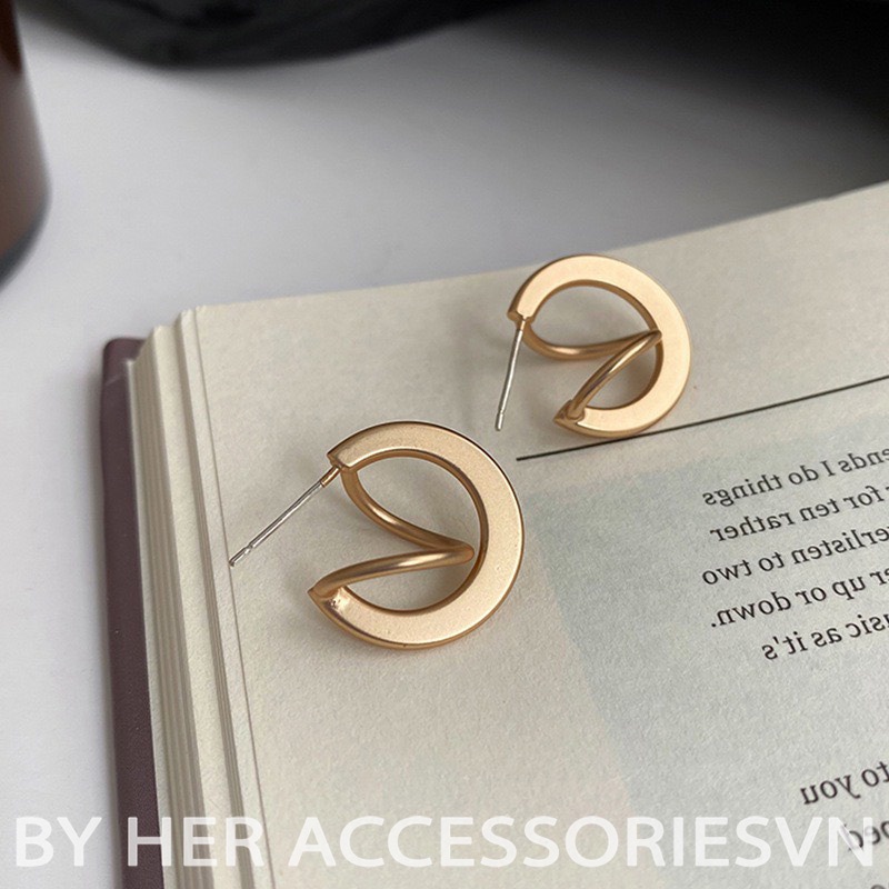 Bông tai tròn basic chữ X, Khuyên tai tròn hình chéo cá tính Her Accessories H90