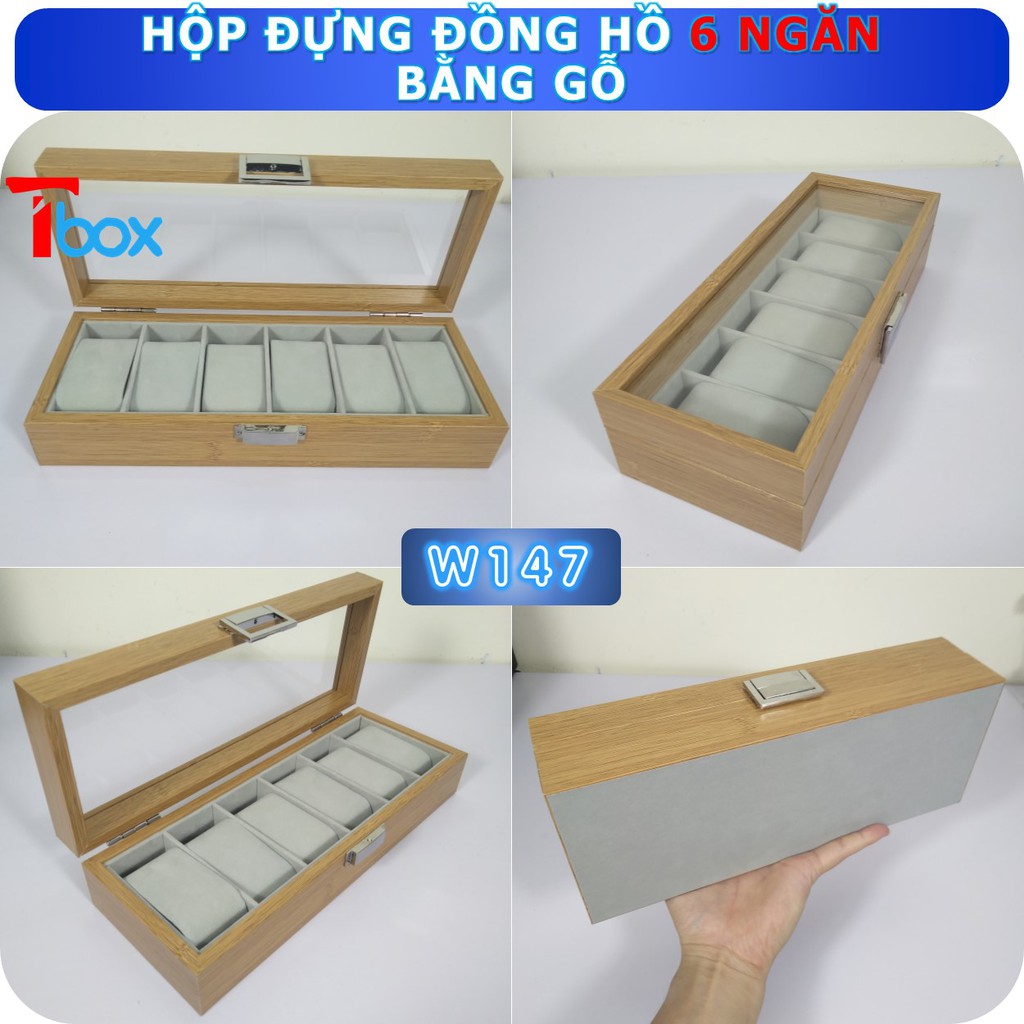 Hộp đựng Đồng hồ vân gỗ gồm 6 ngăn Hộp Đồng hồ nhiều ngăn mặt ngoài vân gỗ, trong bọc nỉ, mặt dưới vải nhung chống xước