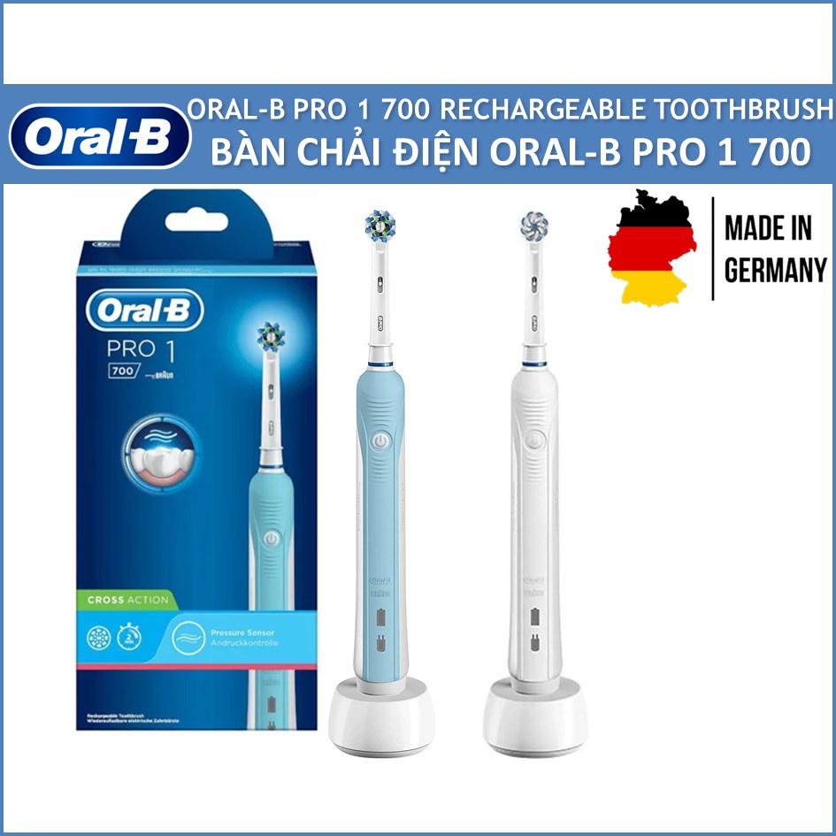 Bàn Chải Điện Oral-B Pro 1 700 - Cảm Biến Lực Chải, Công Nghệ Làm Sạch 3D Action, Nhiều Loại Đầu