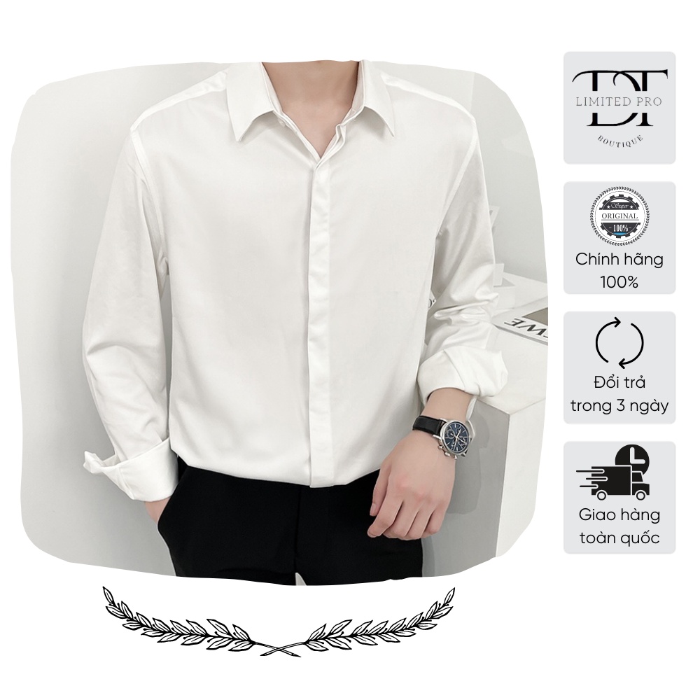 Áo sơ mi nam lụa trơn cao cấp không nhăn kiểu giấu cúc Đen Trắng Nâu - form đẹp vừa ôm , suông rộng thời trang Hàn Quốc