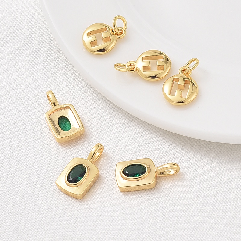 Mặt Dây Chuyền Bằng Đồng Mạ Vàng 18K Đính Đá Zircon Màu Sắc Ngọc Lục Bảo Hình Chữ H diy