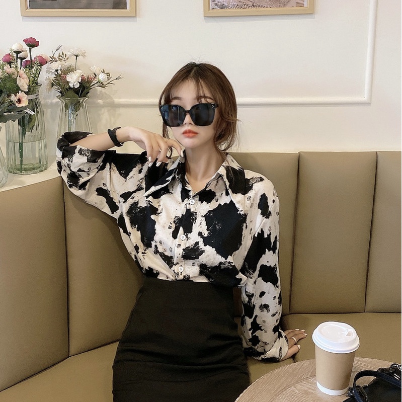 Áo Sơ Mi Nữ Dài Tay Họa Tiết Da Báo Thời Trang retro