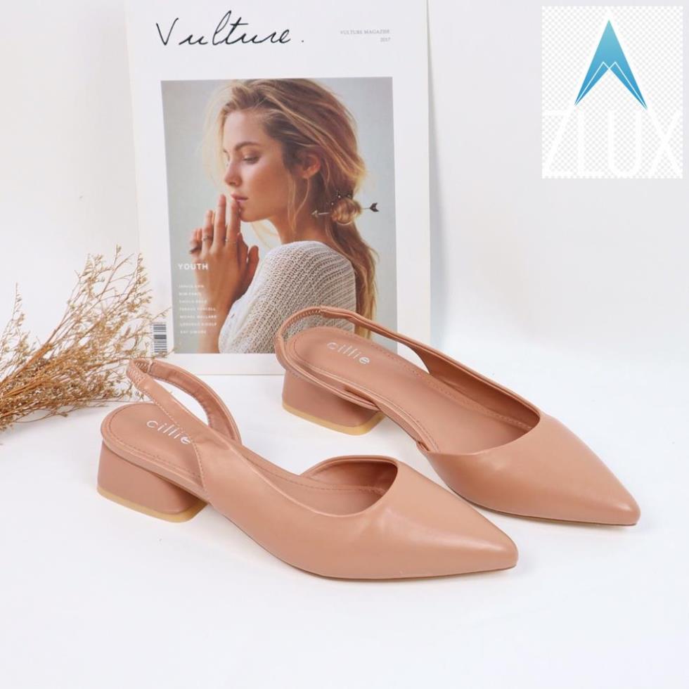 👘 Giày cao gót slingback nữ mũi nhọn thanh lịch gót vuông cao 4cm đi chơi dạo phố đi làm Cillie 1041 -lkh* 👘
