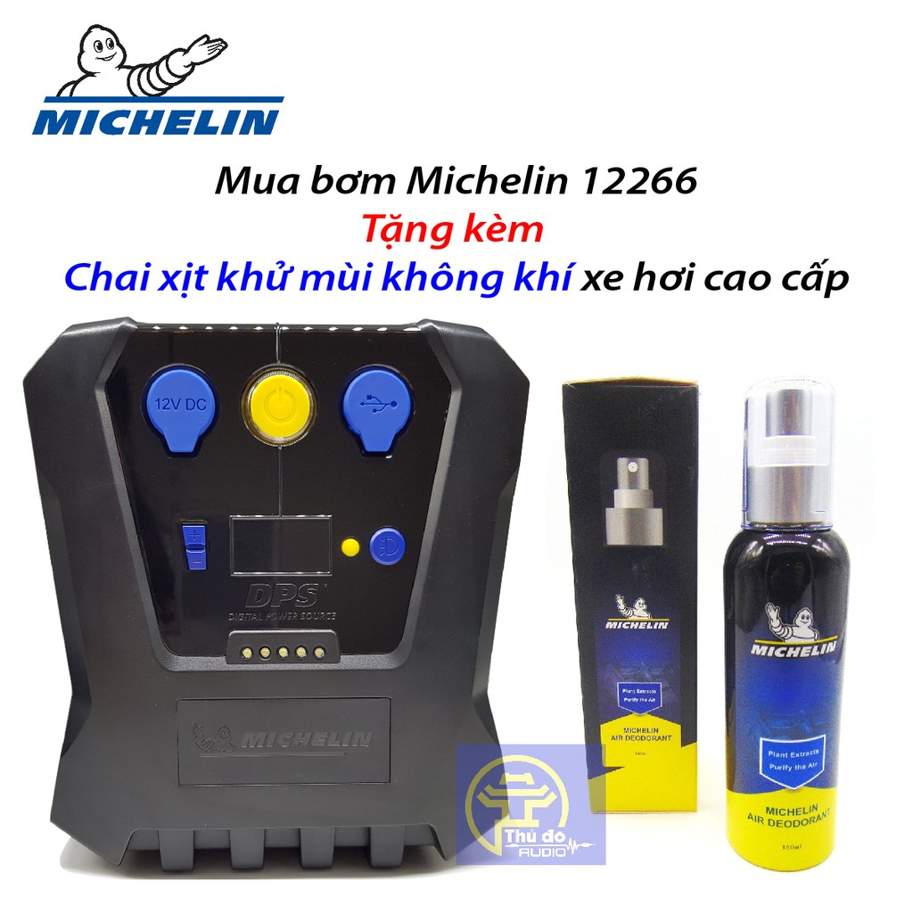 [ Khuyến mãi] Bơm lốp tự ngắt Michelin 12266 model mới nhất tặng chai xịt khử mùi xe hơi cao cấp